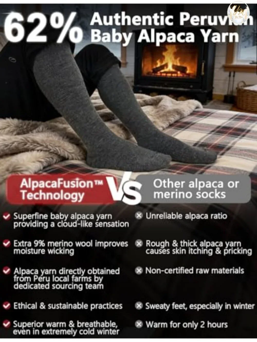 Alpaca Wool Knee-High Compression Socks 2-Pack